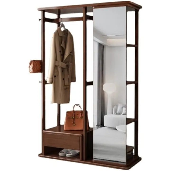 ZYYASHSV Floor Cheval Mirror Full-Length Mirror Solid Wood Dressing Mirror Home Bedroom Floor-Standing Clothes Hanger Vertical Fitting Mirror with Mirror Integrated Coat Rack Full Length Mirror