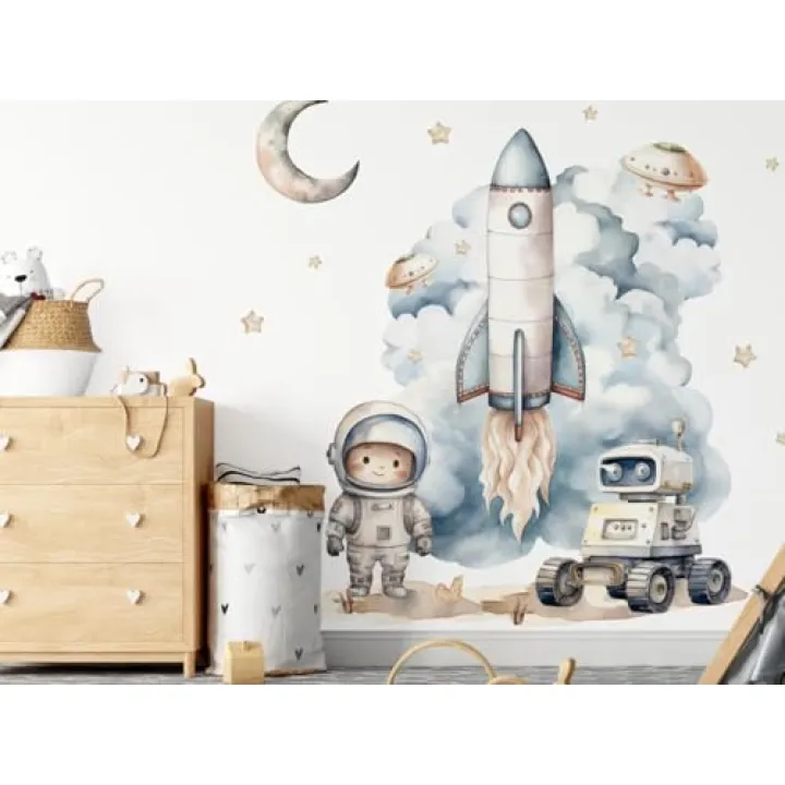 Space Wall Decal for Kids - Rocket Wall Decor for Boys Room - Astronaut Planets Wall Stickers - Space Ship Bedroom Stickers - Playroom Unisex Wall Decoration Wallpaper Art Mural Vinyl Sticker (L)