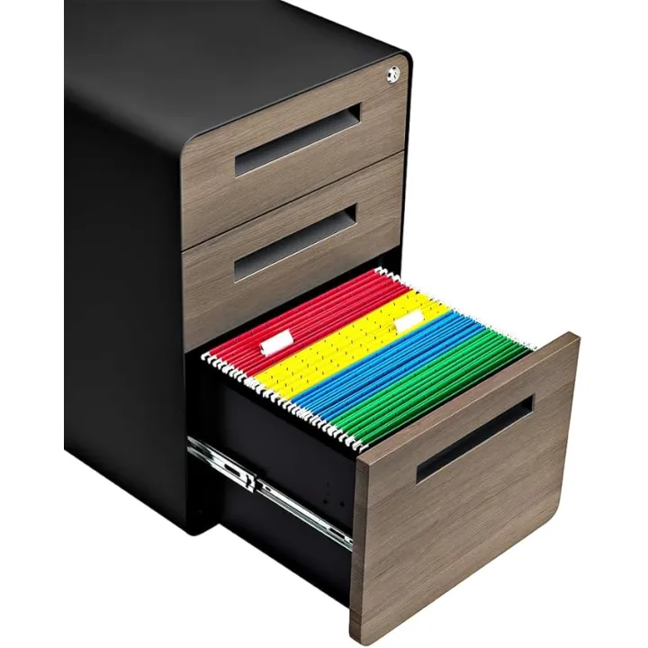 Laura Davidson Furniture Stockpile 3 Drawer File Cabinet with Lock - Under Office Desk Metal Filing Cabinet, Legal/Letter File Folders, Wheels and Stationary Feet, Pre-Assembled, Ivory