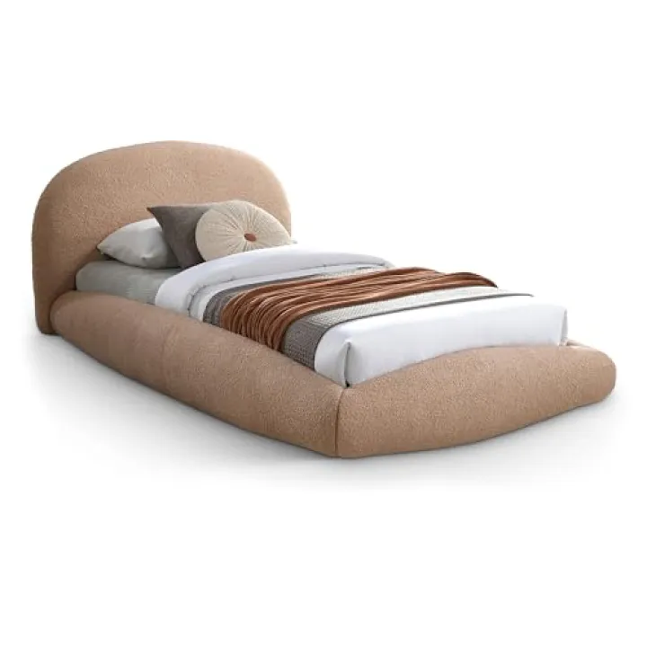 Meridian Furniture GenesisTan-T Genesis Collection Modern | Contemporary Twin Bed with Soft Plush Beige Teddy Fabric, Rounded Headboard, Rails and Footboard, 50.75" W x 84" D x 32.5" H, Beige, Twin