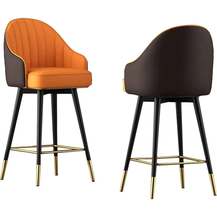 Stool Set of 2 Ergonomic Bar Stools Black Chrome Padded Bar Stools Swivel Leather Bar Chairs Counter Height Kitchen
