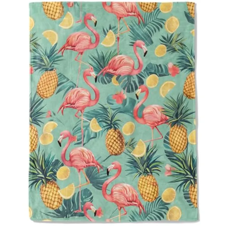 ainori Tropical Flamingo Fleece Blanket - Lightweight Soft Cozy Gifts Throw for Nature Lovers,Kids,Women,Girls,Fruit Pineapple Citrus Teal Blankets,Home Room Modern Art Decor 50x60in