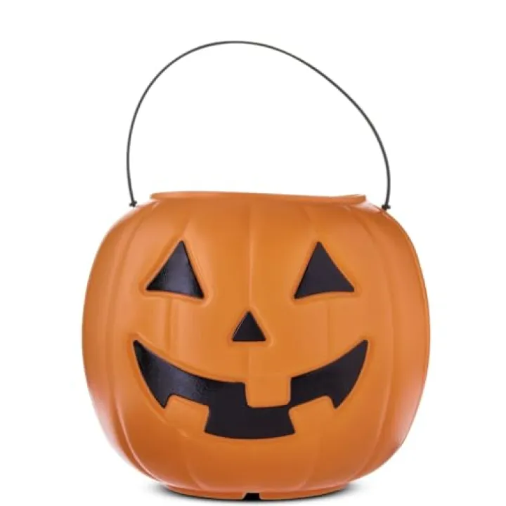 Halloween Pumpkin Treat Pail, Orange, 8", Trick or Treat, Decoration (Orange)