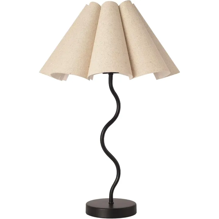 KUNJOULAM Small Table Lamp, Bedside Nightstand Lamp with Umbrella Form Fabric Lampshade Black Base, Morden Mini Desk Lamp for Bedroom Home Office Decor