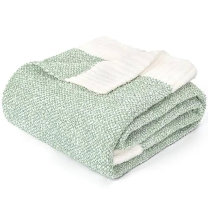 MACEVIA Green Valentines Day Throw Blanket Knit Valentines Blankets 50" x 60" for Couch Sofa Super Soft Cozy Warm Bed Throws (Heather Sage)