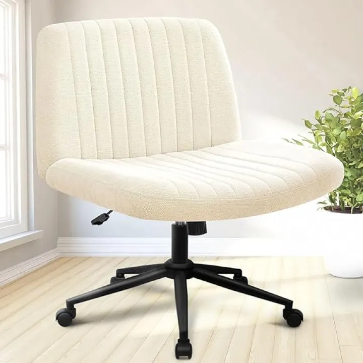 NEO CHAIR Criss Cross Chair with Wheels & Pads Home Office Cross Legged Chairs Ergonomic Computer Desk Task Wide Seat for Bedroom Vanity Comfy Swivel (Beige)