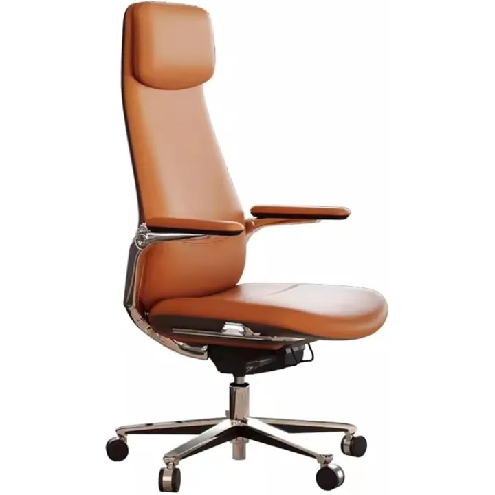 Office Chair Leather High Back Home Desk Chair for Adult Working Study Desk Chair with Padded Flip-up Arms Adjustable Swivel Rolling Ergonomic Executive Office Chair Desk Chair(Orange)