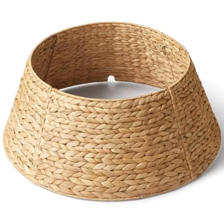 24in Hyacinth Christmas Tree Collar - Woven Rattan Basket for Christmas Tree Base Cover, Holiday Decoration for 4ft 6ft 7.5ft Artificial Trees with Cord Cut-Out(Natural)