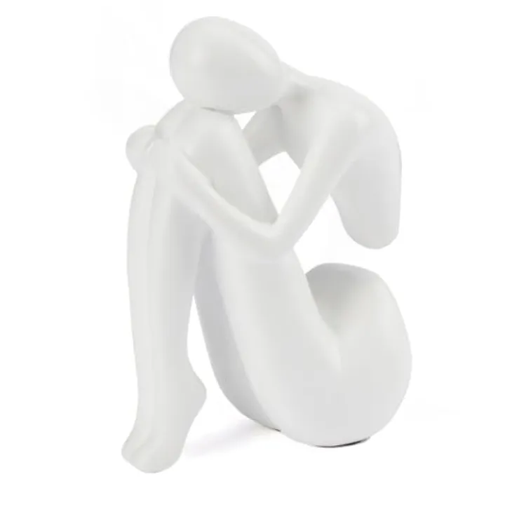 Xmeden White Decor Women Statue, Thinker Girl Sculptures, Modern Abstract Art Accents, White Resin Collectible Figurines for Living Room Bedroom Bookshelf Coffe Table, Resin, 1Piece