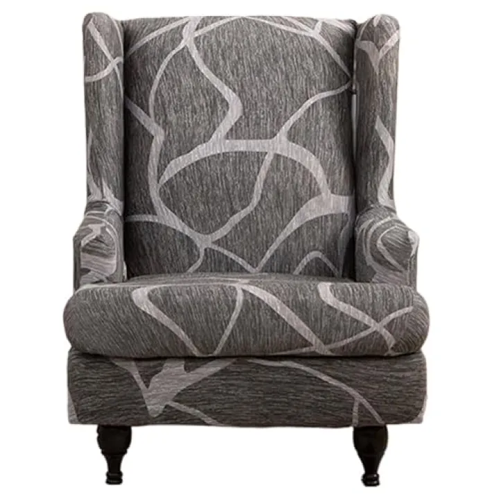 CiauCh Wingback Chair Printing Covers,Wingback Chair Cover Slipcovers 2 Piece Stretch Wing Chair Covers Spandex Sofa/Armchair Non-Slip Furniture Protector for Living Room(Gray2)