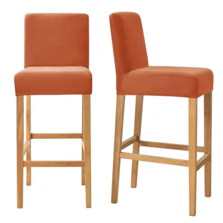 Buenanir Bar Stool Covers with Back Velvet Barstool Chair Covers Slipcovers Stretch Pub Chair Cover Washable Counter Stool Cover Protector for Kitchen Dining Room Set of 2 Dark Orange