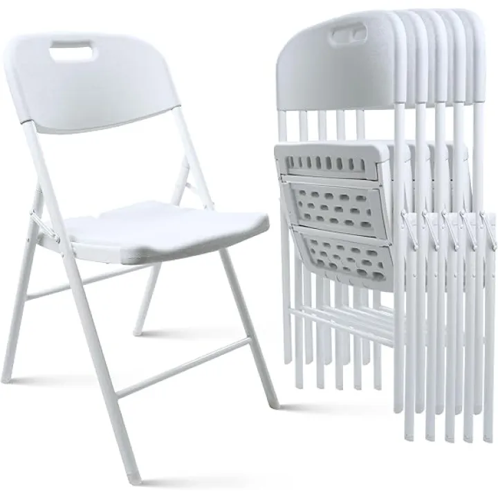 6 Pack Folding Chair, 700 lb Weight Capacity,Indoor/Outdoor Heavy Duty Foldable Chairs for Restaurants, Kitchens, Picnics, Races, Parties & Weddings. (6, White)