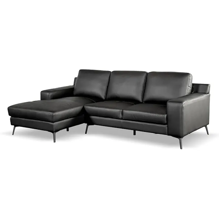Furniture of America Ronan Modern Leather Sectional Sofa with Chaise and Pillows, L Shaped Couch for Living Room, Bedroom, FSC Certified, Left-Facing, Black