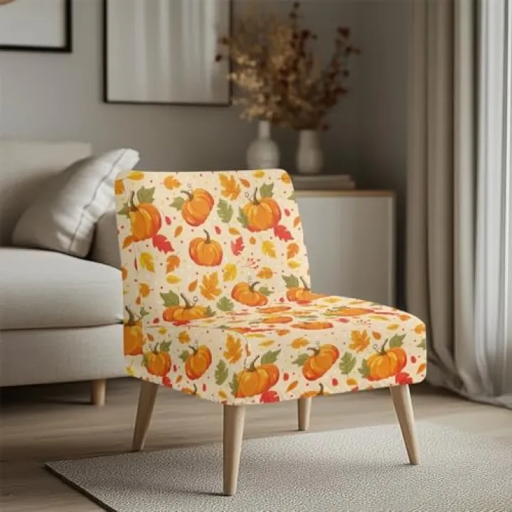 Luarisgur Armless Chair Covers Slipcover Pumpkin Maple Leaf Accent Chair Covers Thanksgiving Decorations Armless Chair Furniture Protector Covers for Living Room Hotel 1 Piece