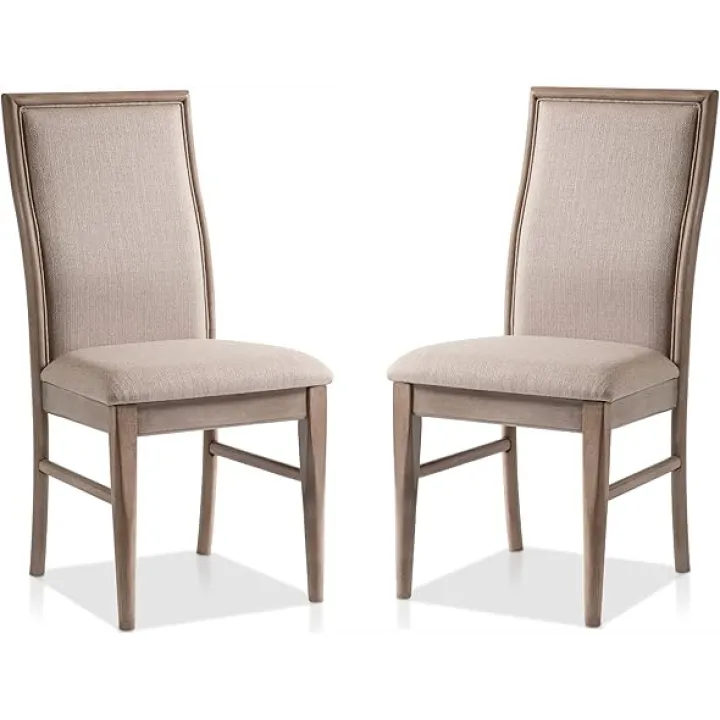 Furniture of America Stonall Fabric Upholstered Side Chairs Set of 2 with Curved Back, Wooden Accent Seating for Dining Room, Home Kitchen, Natural Ash