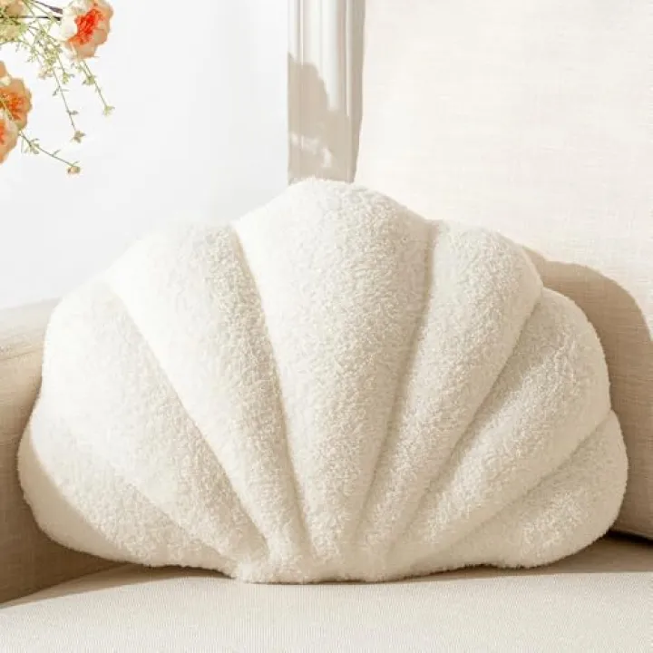 XIAIJIA Seashell Throw Pillows Shell Shaped Pillow White Sea Shell Pillows for Bed Seashell Decorative Pillow Soft Plush Pillow Sea Couch Decoration(13 X 10 inch)