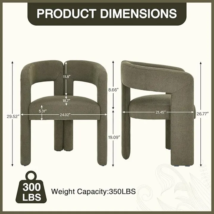 Linen Modern Dining Chairs Set of 2, Upholstered Dining Armchairs, Accent Chair with Back, Comfy Chairs for Dining Room/Living Room, Green