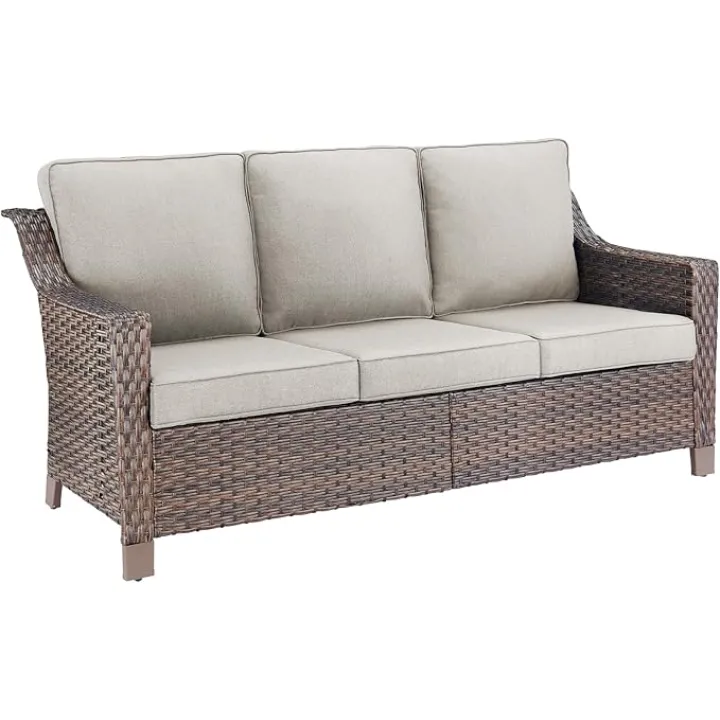 Outdoor Wicker Sofa Patio Couch - Heavy Duty Outside Resin Rattan Lawn Sofas for Front Porch Balcony Backyard Yard Deck Apartment – Brown/Beige