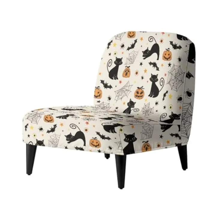 Talayituse Cat Pumpkin Bat Spider Web Pattern Armless Accent Chair Cover Slipcover Halloween Decoration Chair Slipper Super Fit Armless Chair Furniture Protector Cover Slipcover for Living Room Hotel