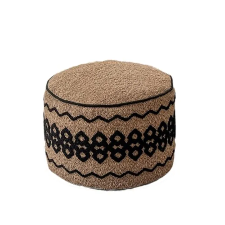 JUNYOUD Round Stuffed Pouf Ottoman Bean Bag Chair Foot Stool Rest Morocco Floor Pillow with Filling for Living Room, Bedroom, Home Decor (Brown)