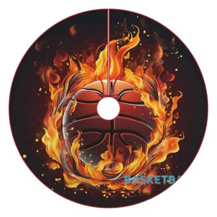 Christmas Tree Skirt, Basketball Logo with Flames Printed Christmas Tree Skirt,Christmas Holiday Home Party Decoration