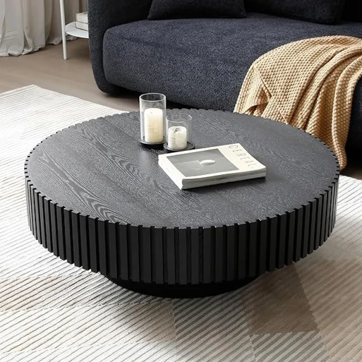 Round Coffee Table 40" Circle CoffeeTable for Living Room 2-Tier Solid Wood Desktop CenterTable Modern Design Accent Center TableHome Furniture for Bedroom, Home Office Brown
