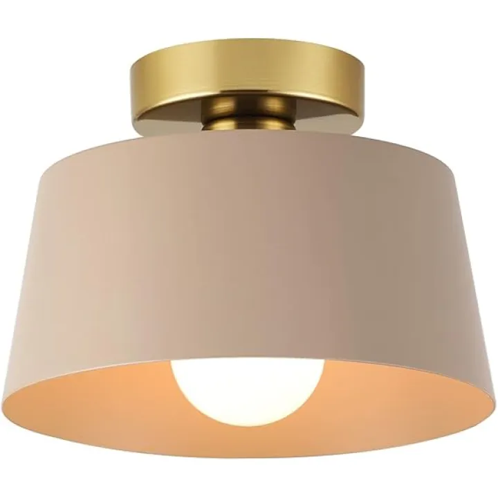 Ceiling Light Fixture, Hallway Ceiling Light with Gold Plate and Matte Black Shade, Modern Simple Style Porch Light Fixtures Semi Flush Mount (Brown)