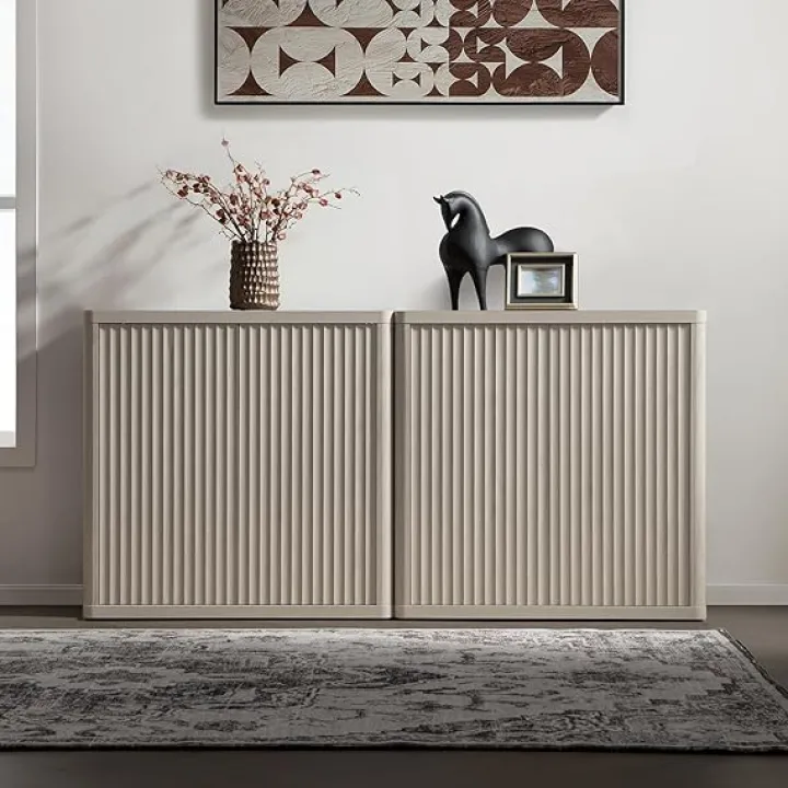 SICOTAS Buffet Cabinet with Storage Sideboard Accent Modern Credenza with Doors & Shelves Fluted 34.6" Tall Media Console Mid Century Coffee Bar Table for Living Room Kitchen Dining Room Hallway