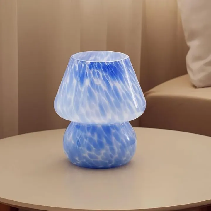 Mushroom Lamp Table Desk Bedside Lamp, Mushroom Decor Nightstand Small Table Lamps for Bedroom Night Stands (Ocean Blue-C)