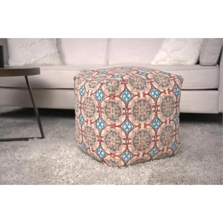 Kaimei Amelia Multicolored Fabric Pouf for Living Room, Ottoman Foot Rest, Comfortable Seating