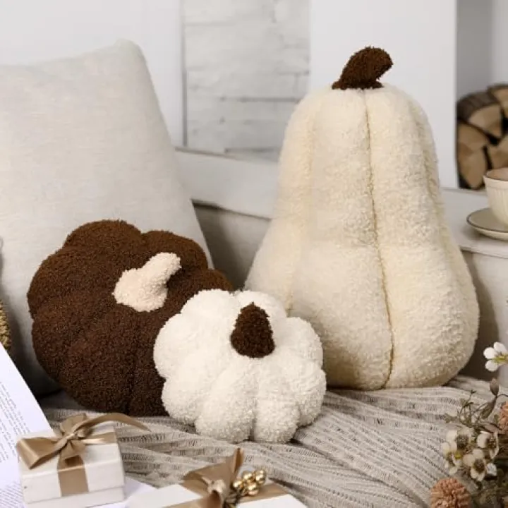 Beeveer 3 Pcs Fall Thanksgiving Pumpkin Pillows Sherpa Plush Stuffed Pumpkin Throw Pillows Soft Autumn Cushion Neutral Cozy Thanksgiving Decor for Home Bedroom Sofa Couch Living Room(Vivid Color)