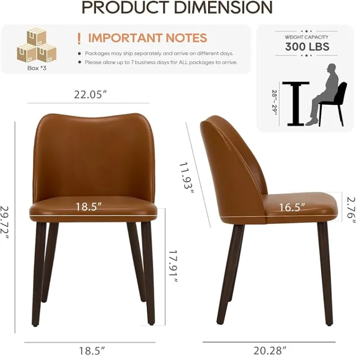 COLAMY Upholstered Dining Chairs Set of 6, Modern PU Leather Dining Room Kitchen Side Chair with Padded Seat and Wood Legs Restaurant/Cafe,Light Brown