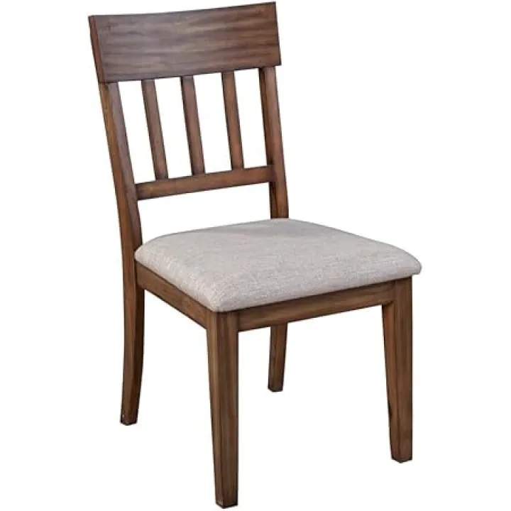 African Artifacts Set of 2 Side Chairs 25" W x 20" D x 38" H - Mystic Brown Finish with Light Grey Cushion, Pine Solids & Veneer