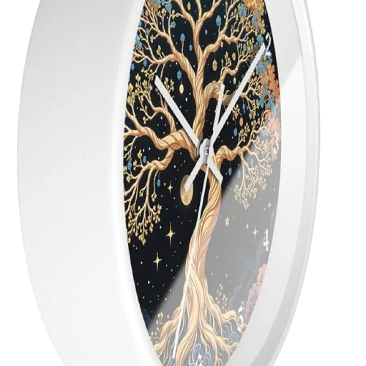 Rainbow Tree of Life Wall Clock, Cottagecore Celestial Stars Moon Kitchen Wall Clock, Hippie Home Decor Gift for Her
