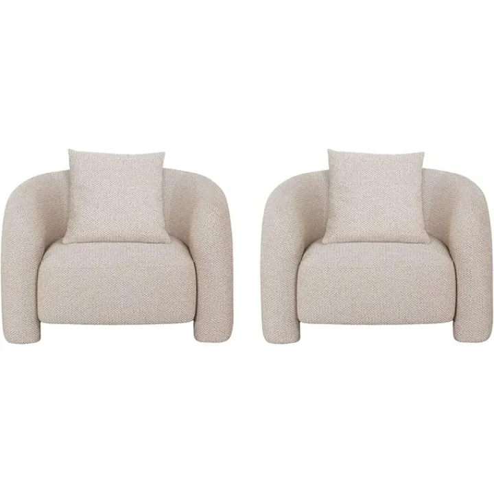 Manhattan Comfort Sylvia Tweed Accent Chair with Pillow, Luxurious Upholstery, Kiln-Dried Pine Frame, High-Density Foam Cushioning, No Assembly Perfect for Living Room & Bedroom, Set of 2, Gold Dust