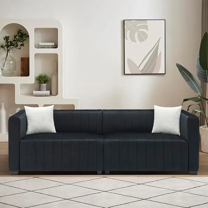 86" Luxury Velvet Couch Modern Sofa,Soft Comfy 3 Seater Fashion Sofas for Living Room,Tufted Modern Spacious Large Couch with Sturdy Legs and 2 Pillows for Office,Hotels