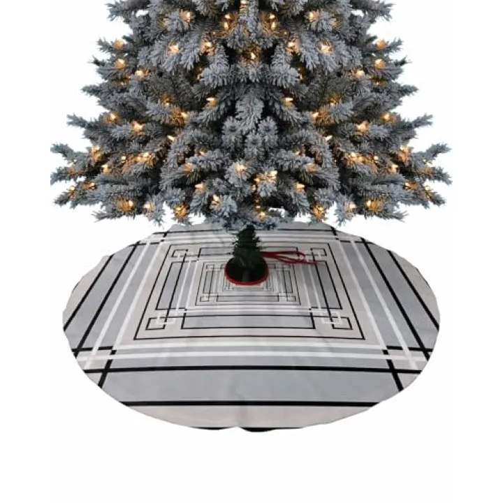 Black White Grey Geometric Christmas Tree Skirt 36 Inches Large Christmas Skirt Tree, Modern Abstract Art Tree Skirt Christmas Decorations for Fireplace Party Holidays Indoor Outdoor