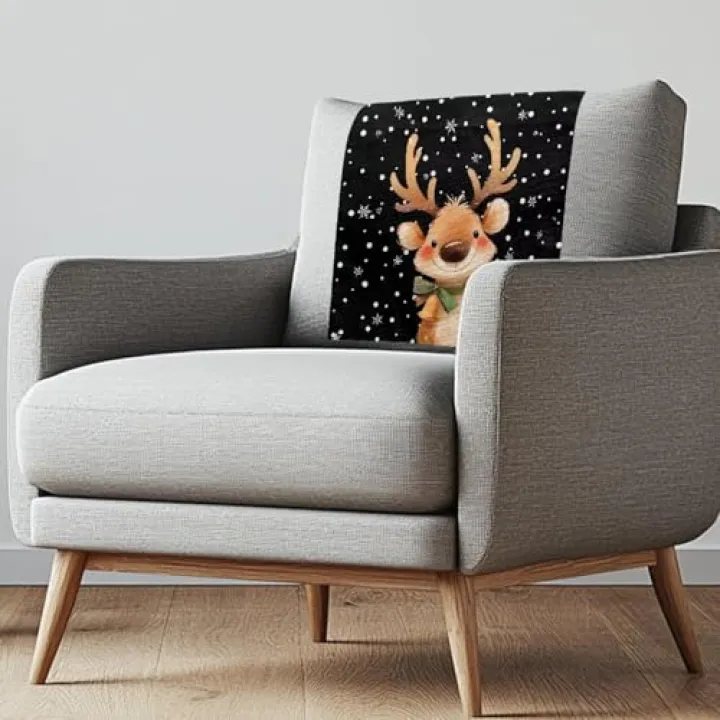 Qehuruxo Christmas Deer Headrest Cover for Recliner Chair Sofa Headrest Cover Snowflake Protector Covers for Armchair Fade Resistant Sofa Slipcover Non Slip