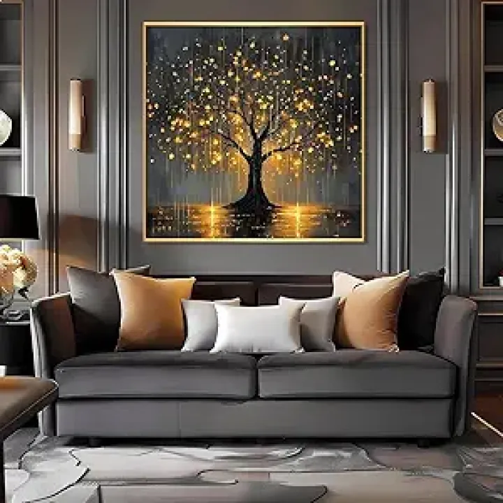 Tree of Life Canvas Wall Art, Tree of Life Canvas Print, Spiritual Wall Decor, Fantasy Poster, Large Artwork for Walls, Bedroom Wall Decor (Gold Framed, 24"x24"|60x60cm)