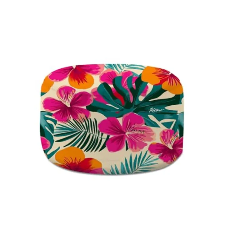 Round Pouf Ottoman Colorful hibiscus flower tropical leaf seamless pattern for summer Foot Stool Foot Rest Floor Stool Bean Bag Chair Cotton Linen Removable Indoor Outdoor for Living Room Bedroom