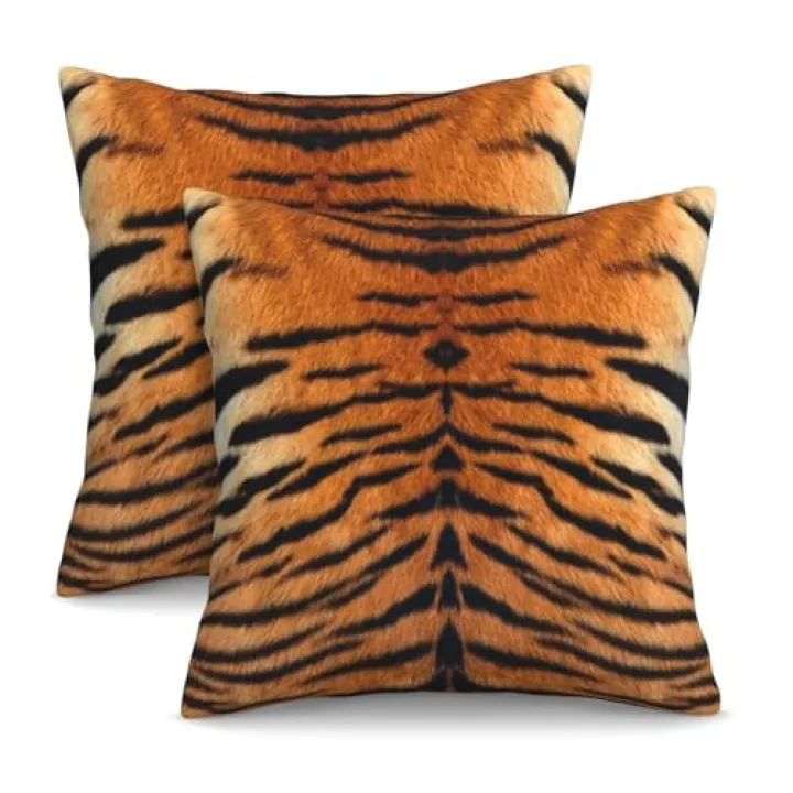 Famame Decorative Pillow Covers Set of 2 Tiger Skin Print Throw Pillows Cover 18x18 inch Square Pillowcase Couch Cushion Cases for Sofa Living Room Bedroom Home Decor