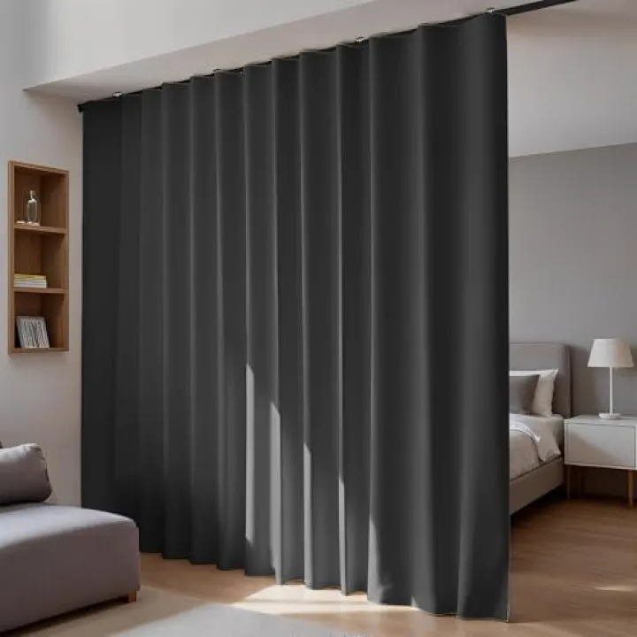 Doeiez Room Divider Blackout Curtains Flexible Sliding Tracks Sets Ceiling Mounted Rod Window Curtain Privacy Separation for Bedroom Living Rooms,1 Panel Black Drape and Black Track Set-W216xH84 in