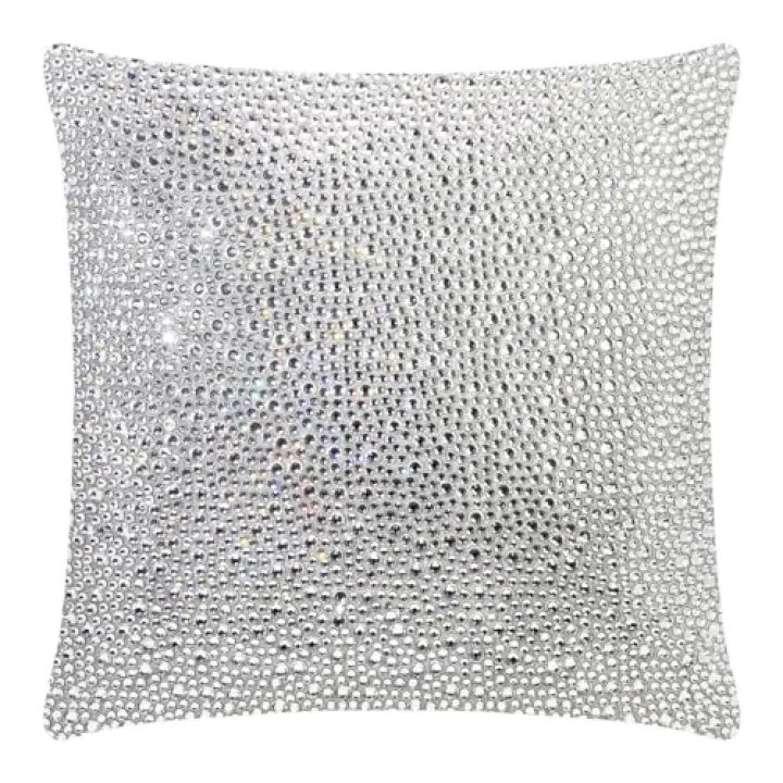 Sparkles Home Strass Pillow, Glass Rhinestones on Soft Velvet Backing, Plush Insert, Silver, 16" x 16", Sold Individually