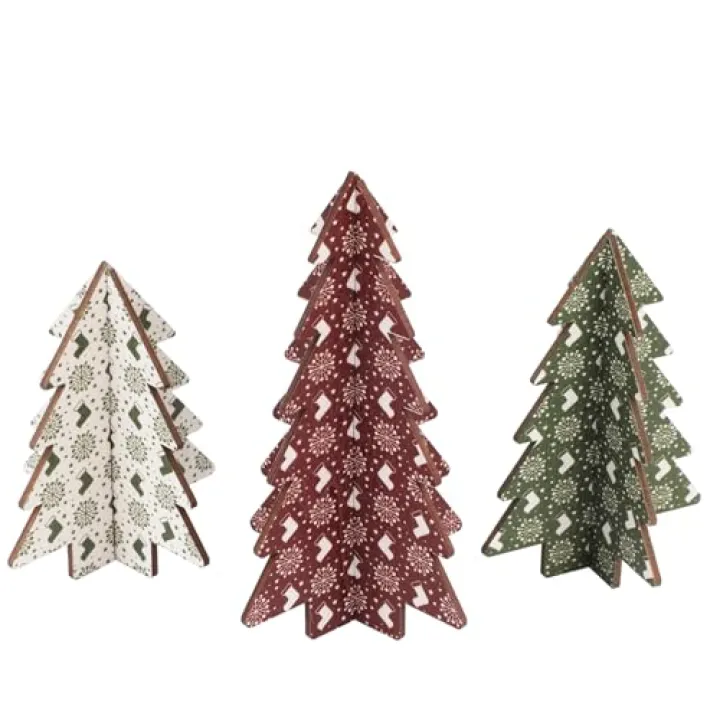 3pcs Christmas Tree Table Decor, 3D Christmas Tree Tabletop Decorations Christmas Tree Centerpiece Wooden Signs Elk & Snowflakes Christmas Tree for Xmas Home Shelf Party Favors (3 Styles)
