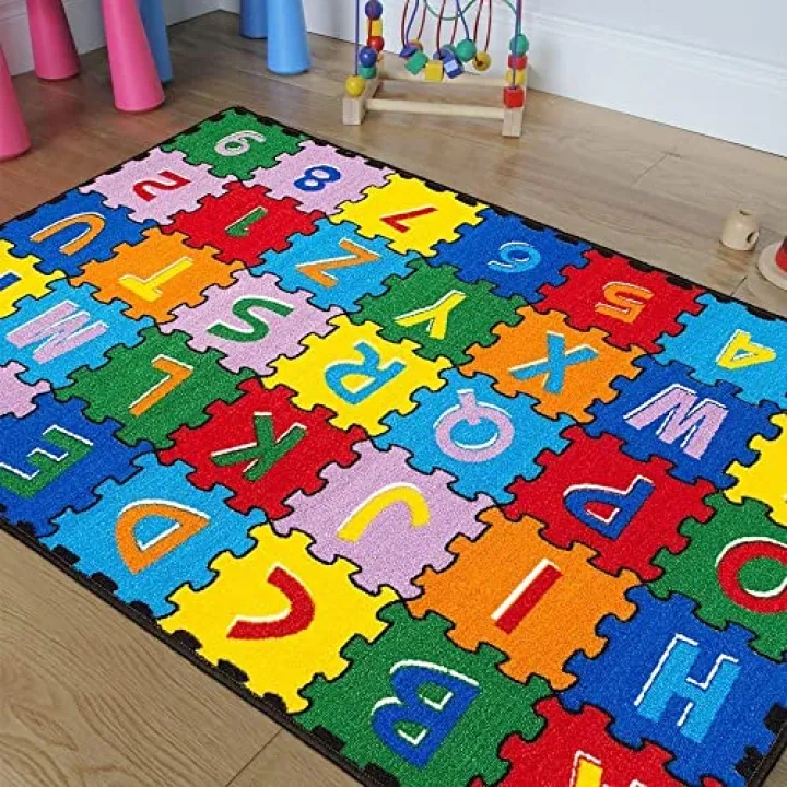 champion rugs Kids/Baby Room/Daycare/Classroom/Playroom Sit Spot Area Rug Letters Numbers Fun Educational Puzzle Non-Slip Back Bright Colorful Vibrant Colors (8 Feet X 10 Feet)