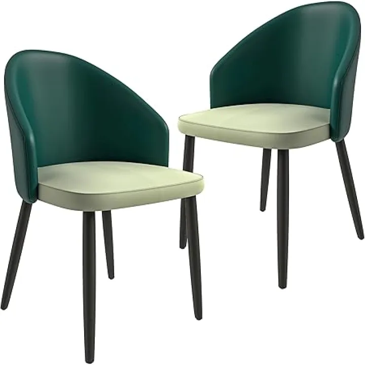 LeisureMod Dining Chair Upholstered inFabric with Curve-Back Design and Wood Leg for Modern Home and Kitchen Set of 2 Paradiso Collection in Green/Light Grey