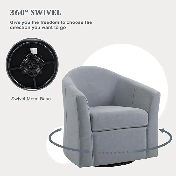UIXE 360° Swivel Barrel Accent Chair, Modern Upholstered Arm Chair Round Club Armchair, Nailhead Trim Single Sofa Seating in Fabric for Living Room - Light Camel