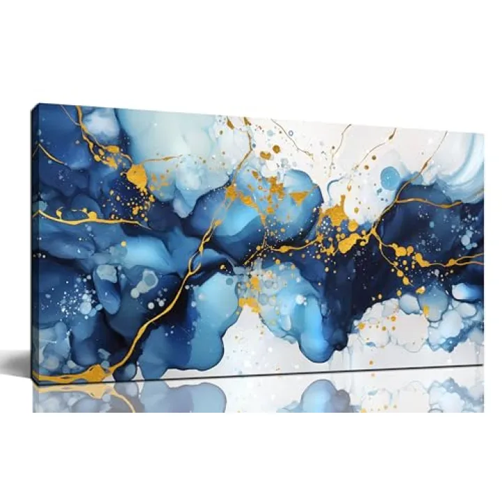 Blue Abstract Wall Art for Living Room - Modern Pictures for Office Wall Decoration - Canvas Art Wall Decor for Bedroom Size 20" x 40"