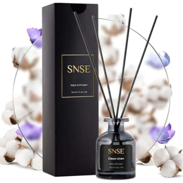 SNSE Clean Linen Reed Diffuser Set | 3.38 oz Scent Fragrance Oil Diffuser for Bedroom, Bathroom, Home Décor and Gift, Decorative Air Fresheners with Sticks