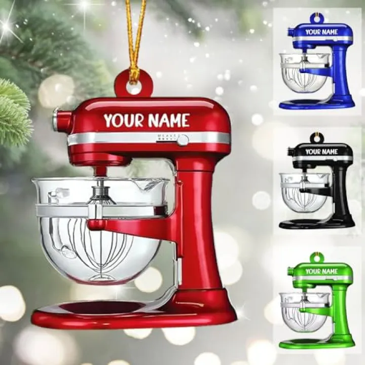 Personalized Baking Mixer Christmas Ornament, Custom 2D Flat Acrylic Design with String Lights, Baker Ornament for Kitchen or Tree, Holiday Baking Decoration for Cooks and Home Bakers/2
